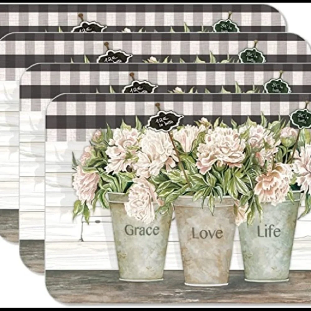 CounterArt Vintage Farmhouse Placemats Reversible Rectangular Placemat Set of 4
